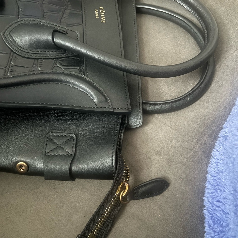 Celine Black Croc-Embossed Mini Satchel with Gold Hardware - Picture 4 of 7